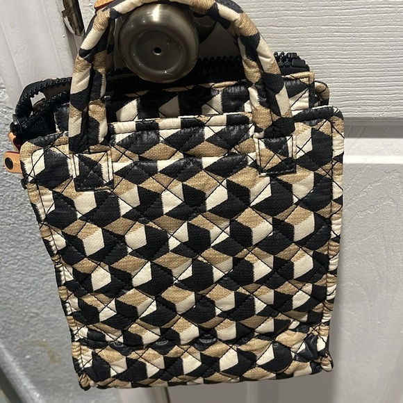 MZ Wallace tote.  Stylish Geometric Quilted Tote Bag - Black, Cream, Tan - Picture 6 of 7